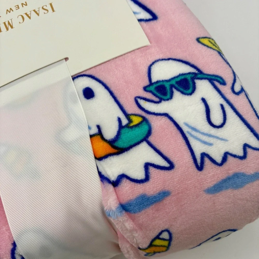 Isaac‎ Mizrahi Halloween SUMMERWEEN Blanket Ghosts Pink Plush Soft Full/Queen